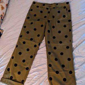 Olive green pants with black polka fots